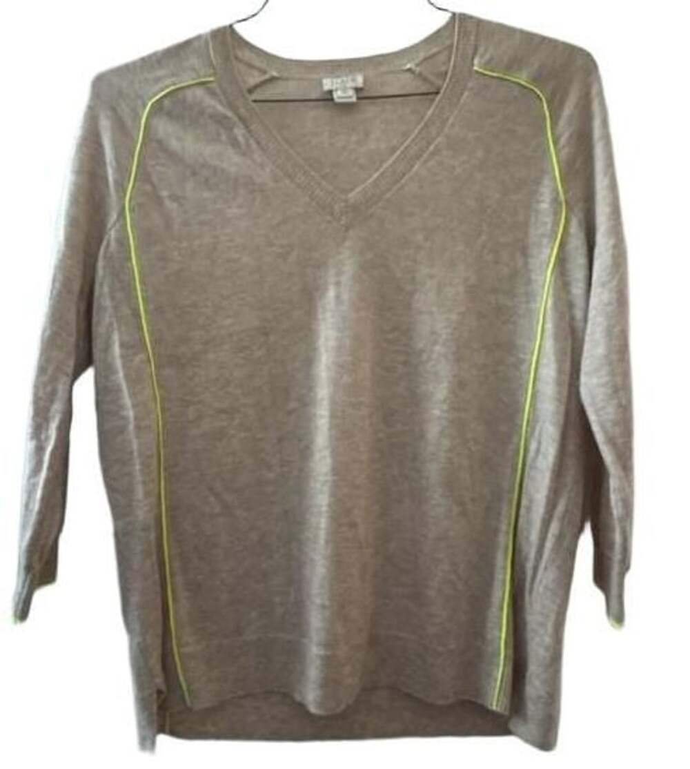 J. Crew V-Neck Sweater Size XS Beige Neon Piping Wool Blend